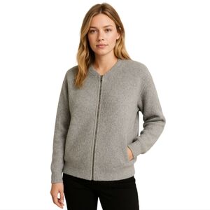 J.Crew Womens Fuzzy Boho Gray Zip Up Sweater Size L